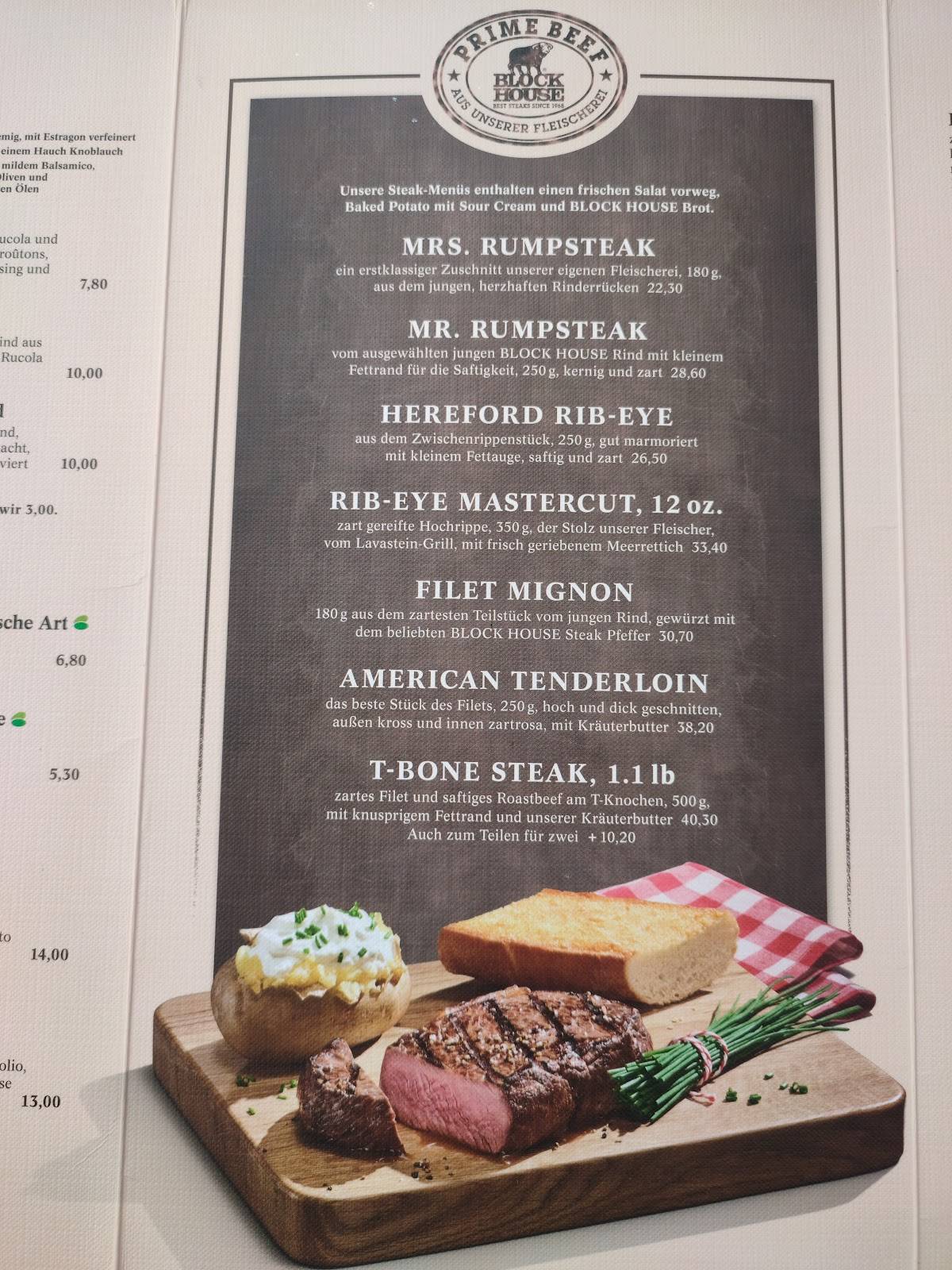 Speisekarte von Block House Mannheim steakhaus, Mannheim