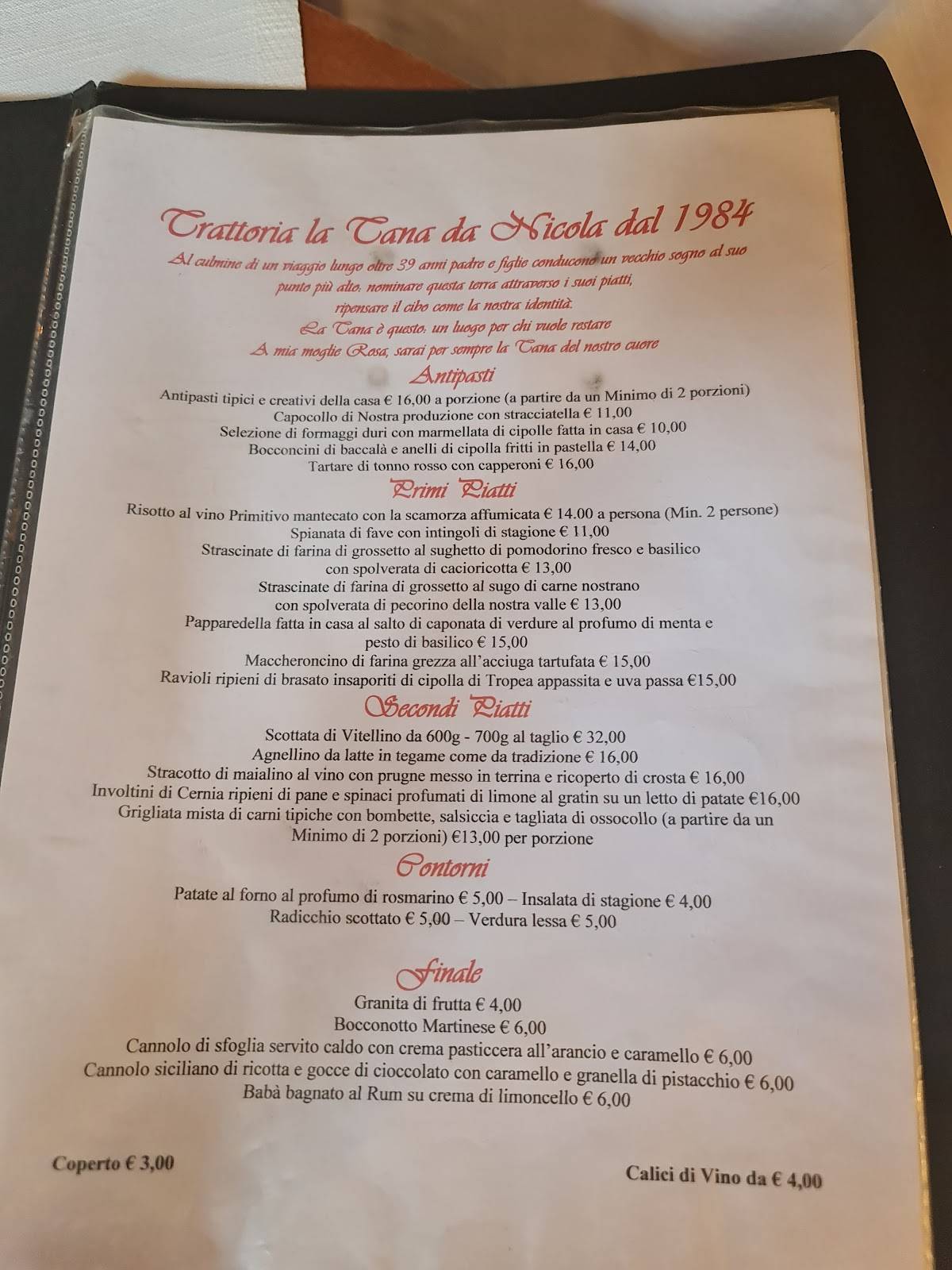 Menu Da La Tana Ristorante Martina Franca