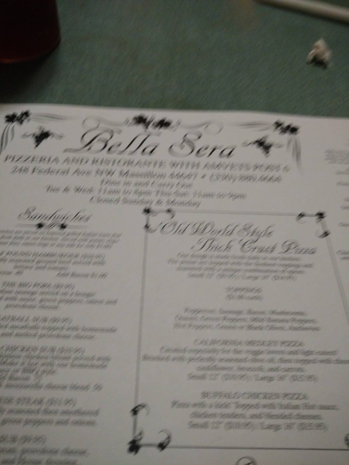 Menu at Bella Sera Pizzeria and Ristorante, Massillon