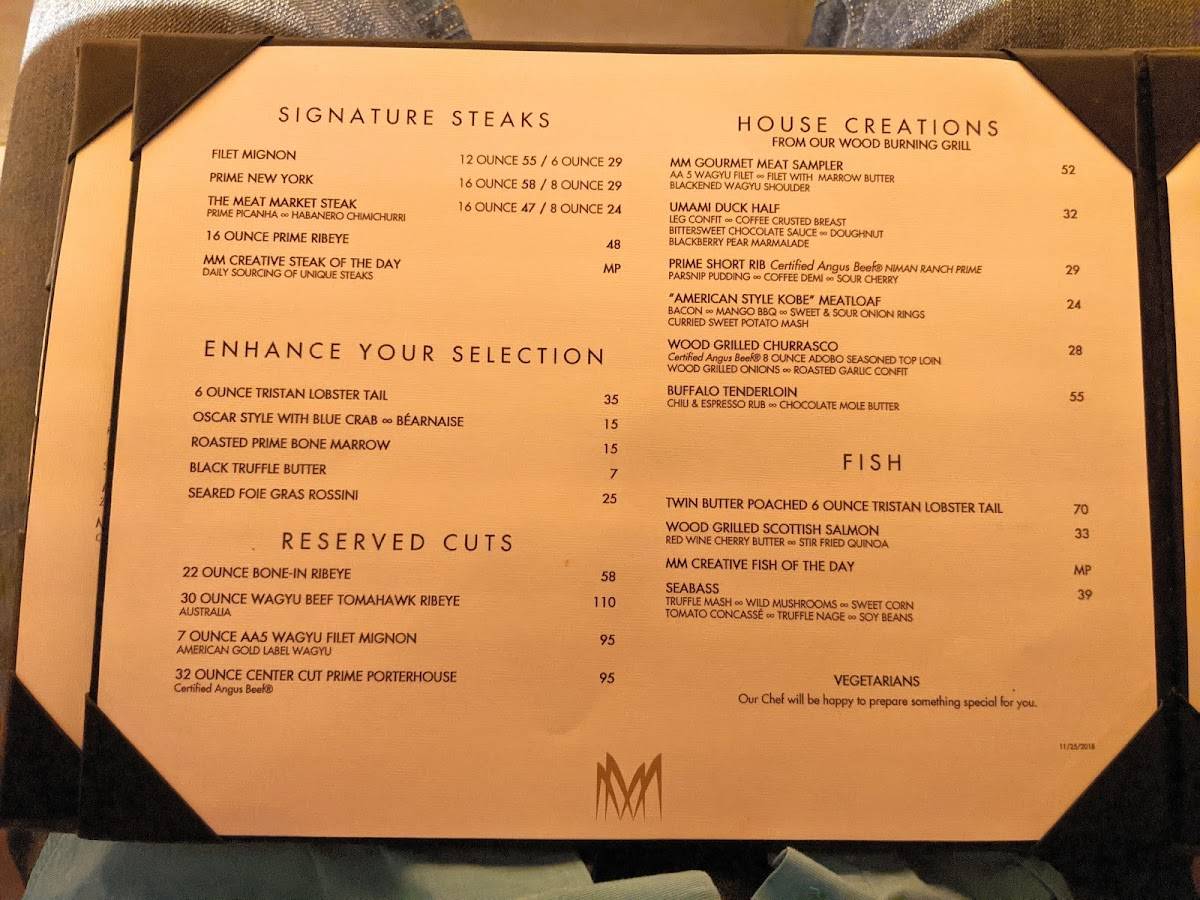 Меню Meat Market Steakhouse Palm Beach, ПалмБич