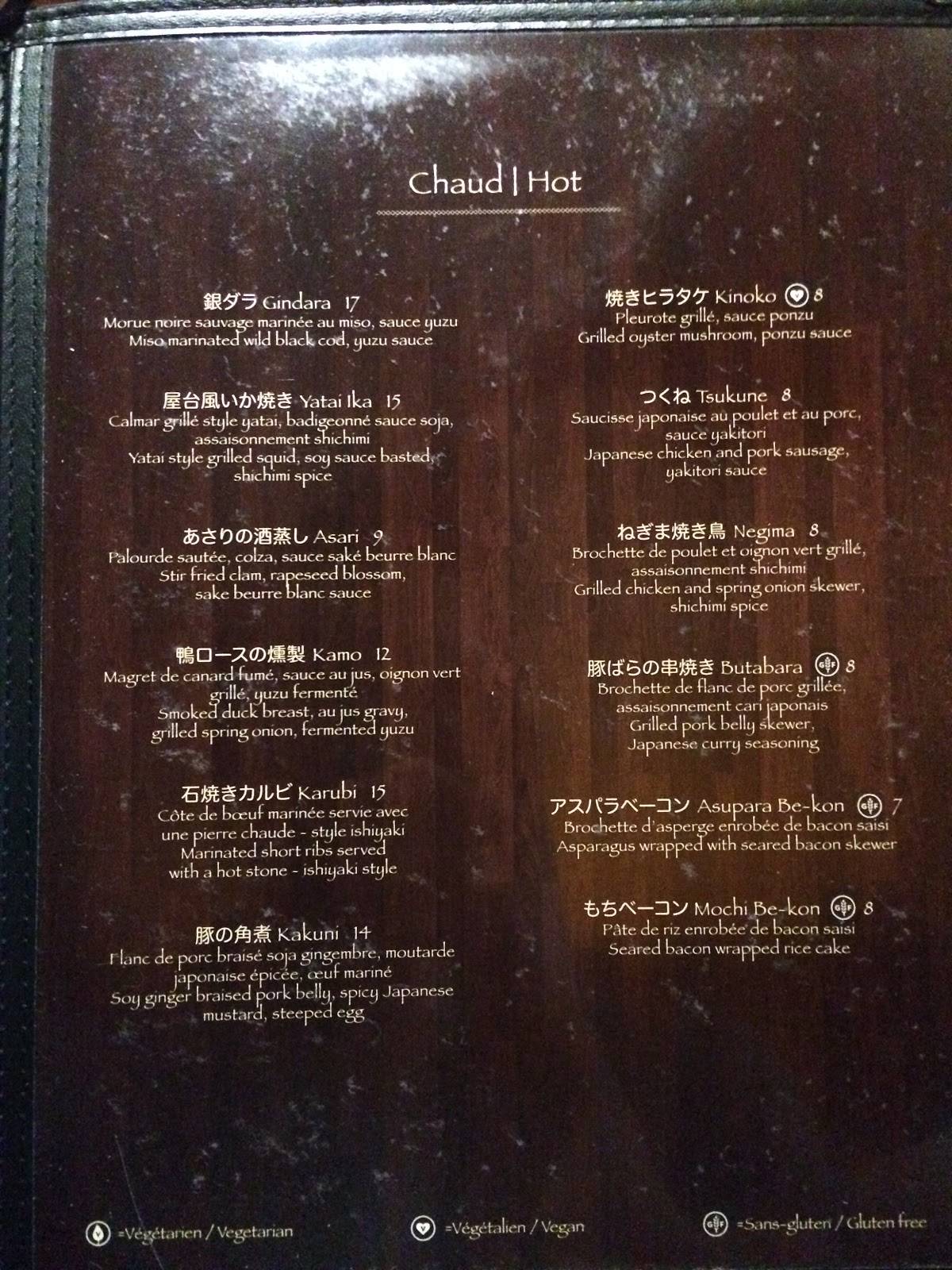 Menu at Ichigo Ichie Izakaya pub & bar, Montréal, 360 Rue Rachel E