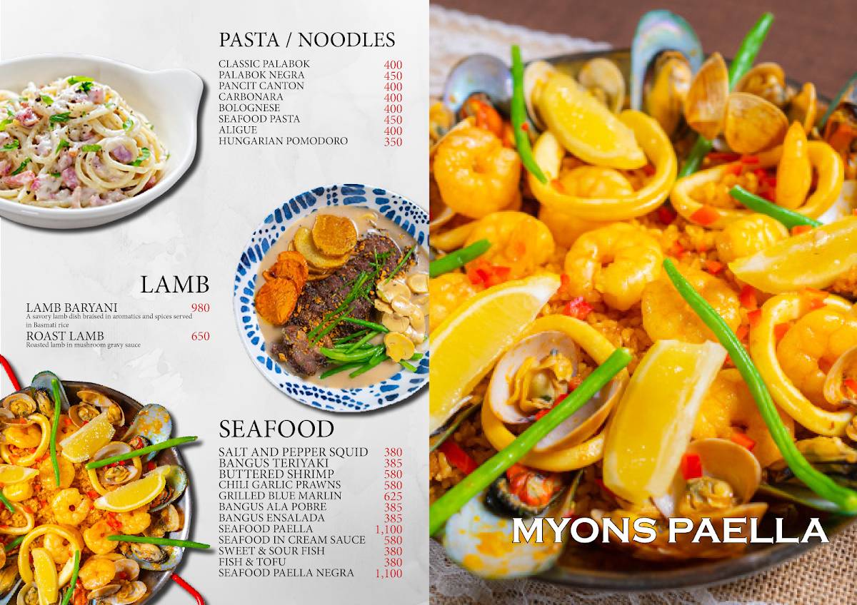 Menu at Myons Cuisine restaurant, Quezon City
