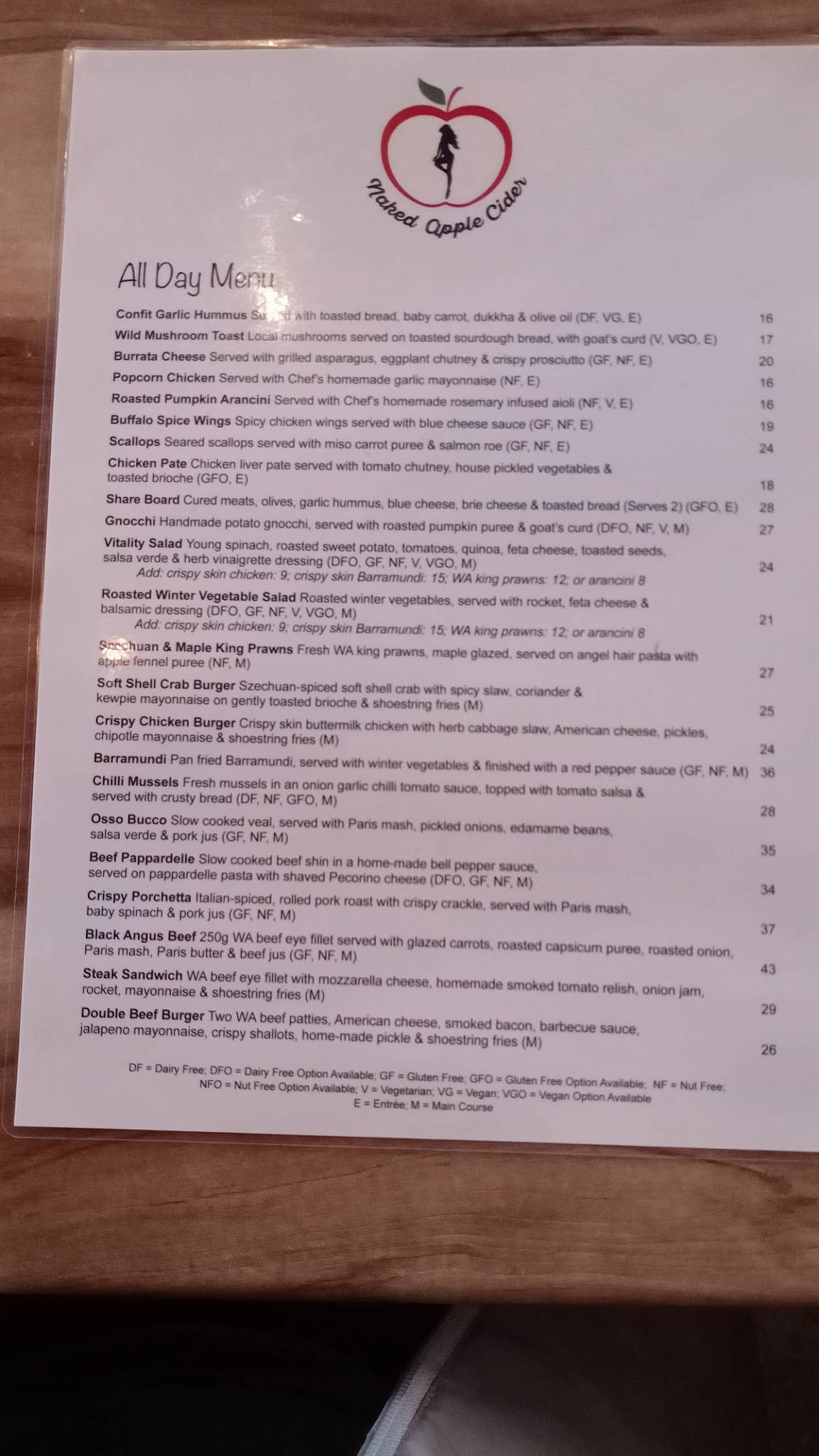 Menu at Naked Apple Cider House restaurant, Karragullen