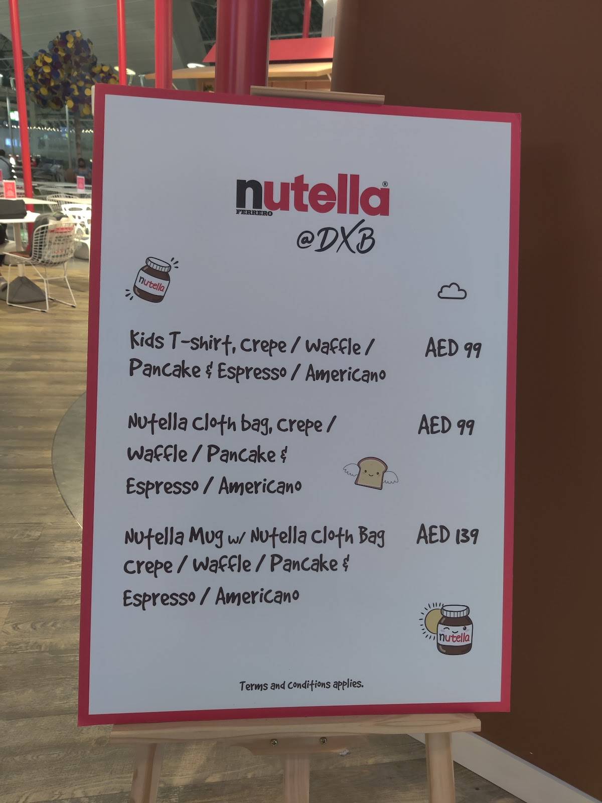 Menu at Nutella Cafe Dubai Airport, UAE