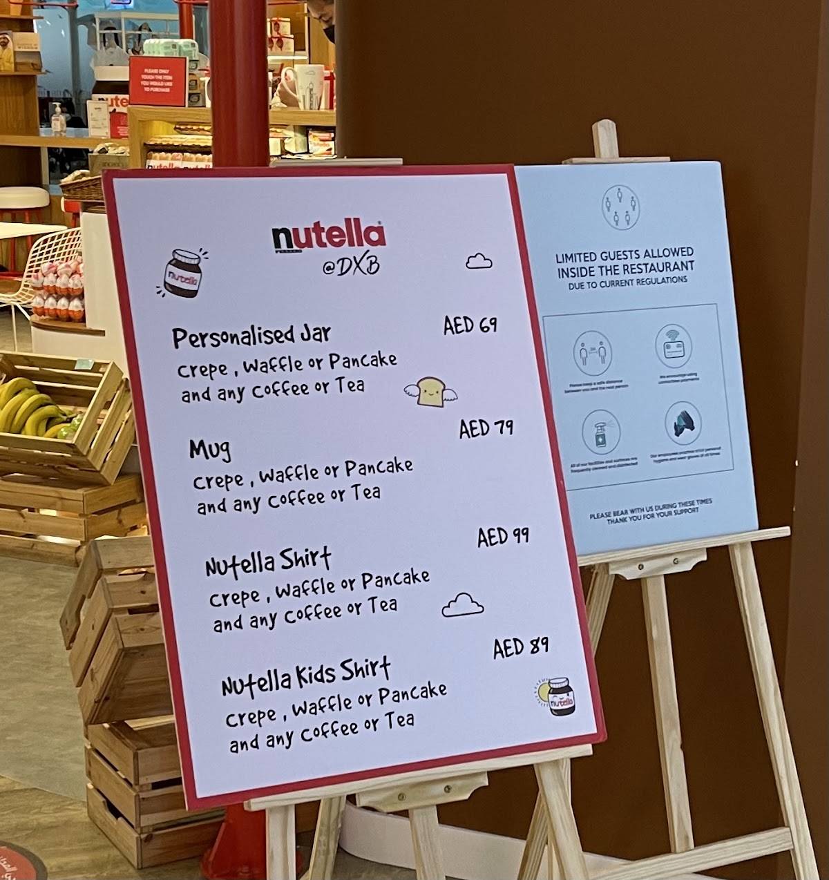 Menu at Nutella Cafe Dubai Airport, UAE