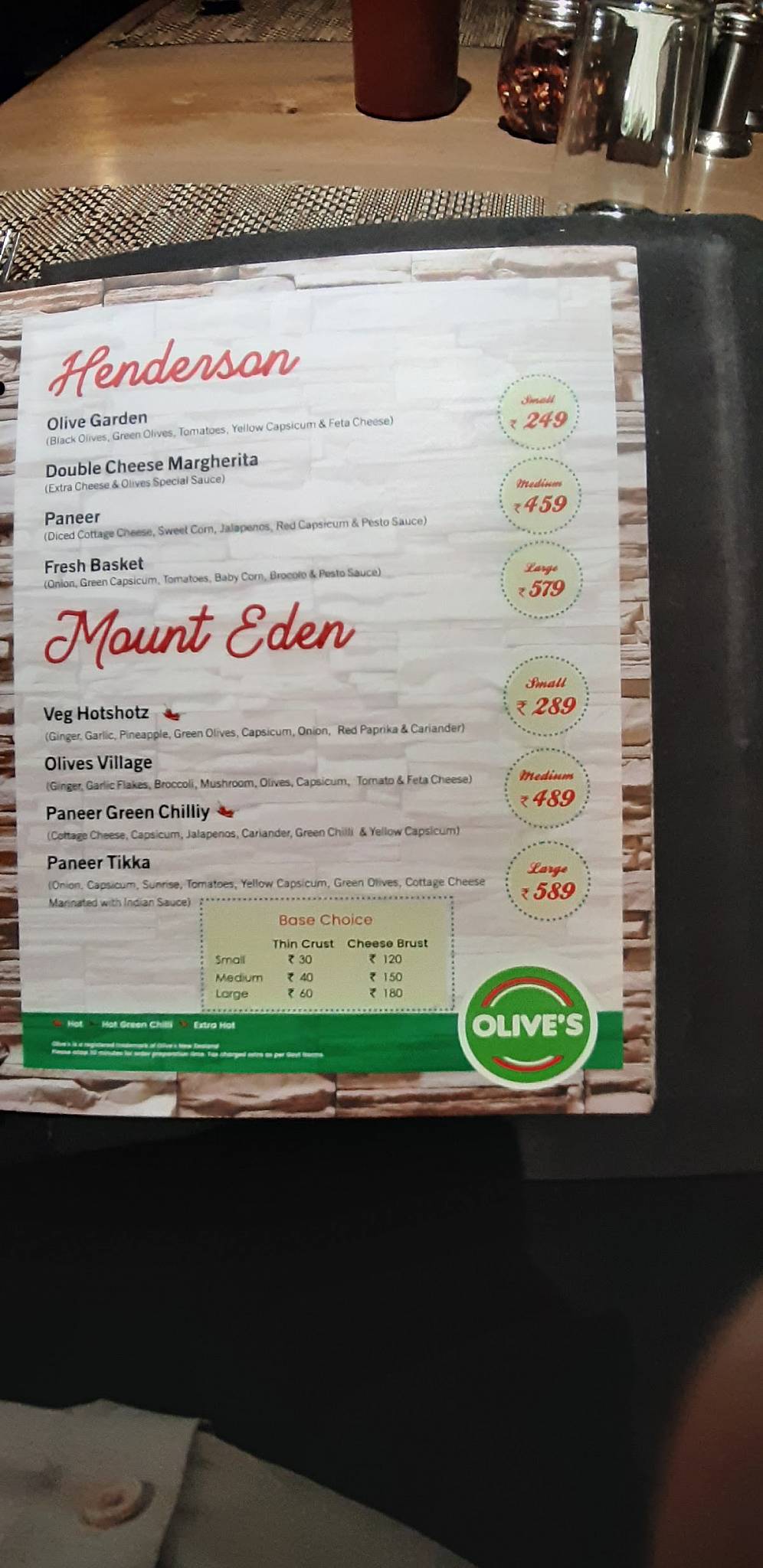 Menu at Olive's Pizza & Sizzlers, Vadodara