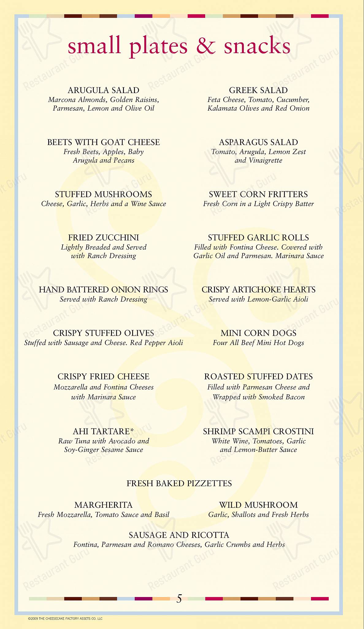 The Cheesecake Factory menu