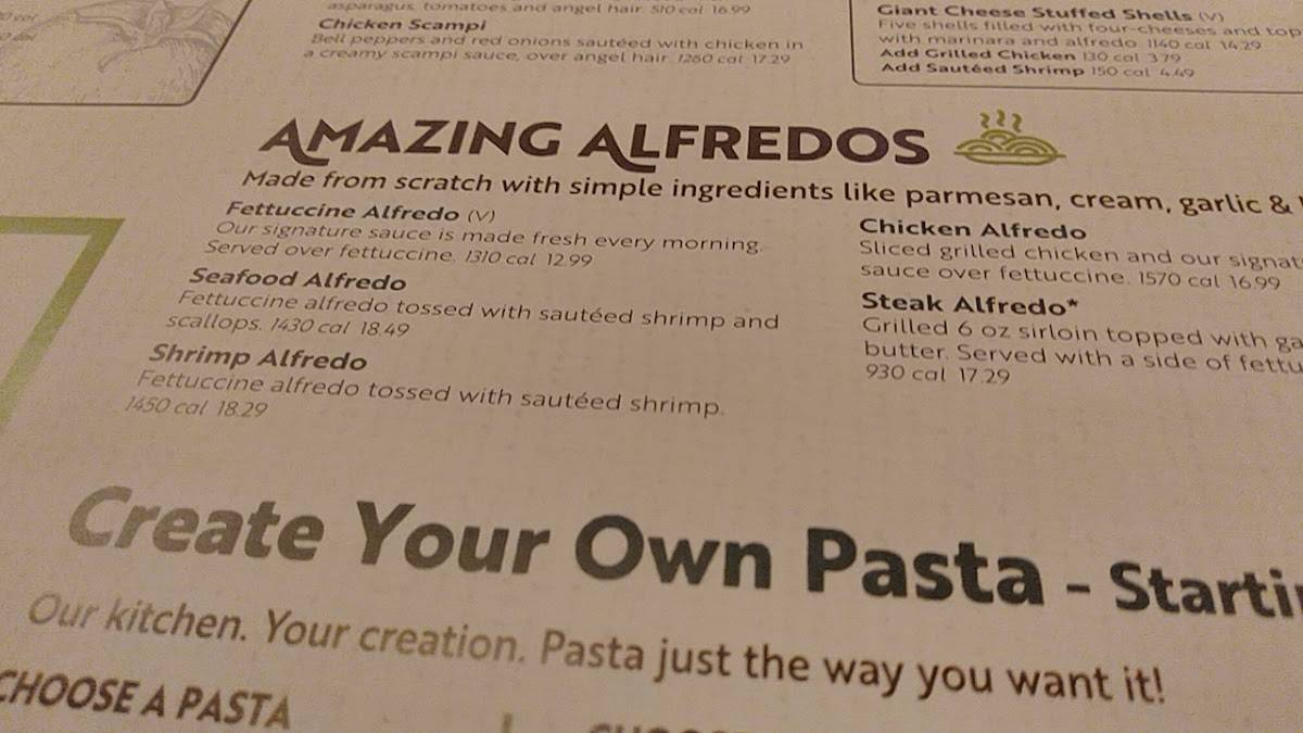 Menu at Olive Garden Italian Restaurant, Oshkosh