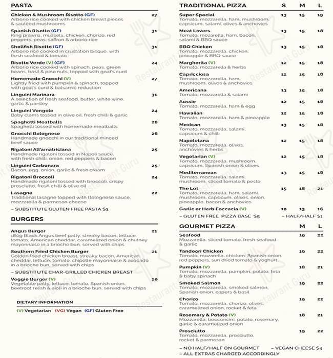 Menu at Pacinos Italian Family Restaurant, Ascot Vale