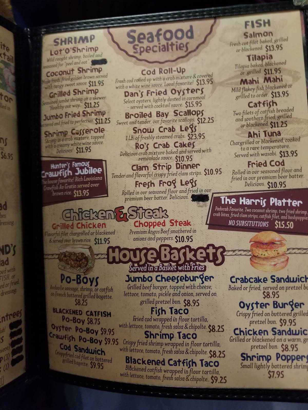 Menu at Strickland's Seafood Restaurant, Paducah