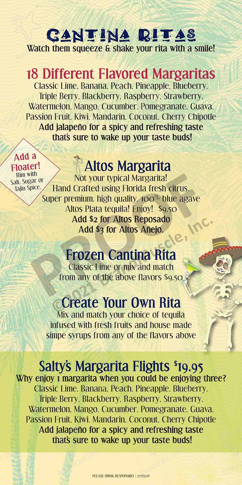 Menu at Salty Lime Cantina pub & bar, Palm Harbor, Florida Ave