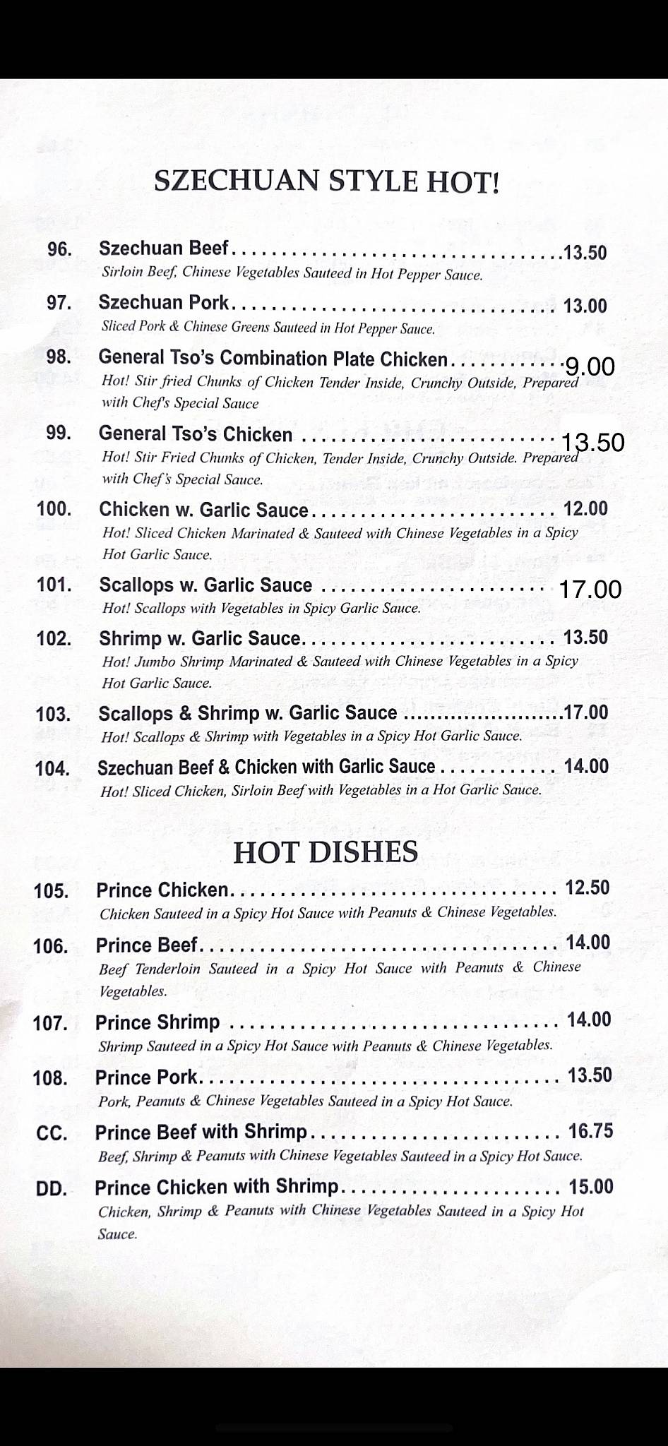 Menu at Peking Restaurant, Fremont