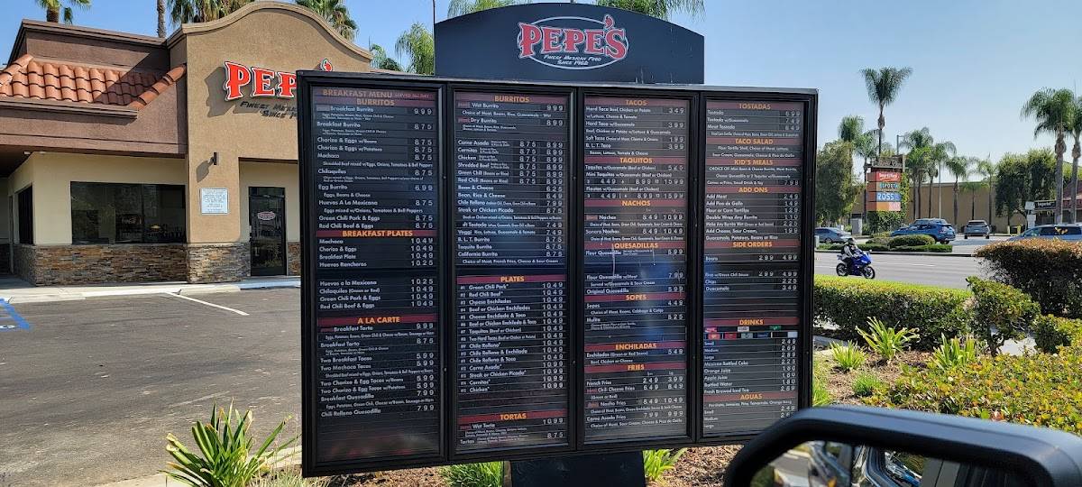 Menu at Pepe's Finest Mexican Food restaurant, La Habra