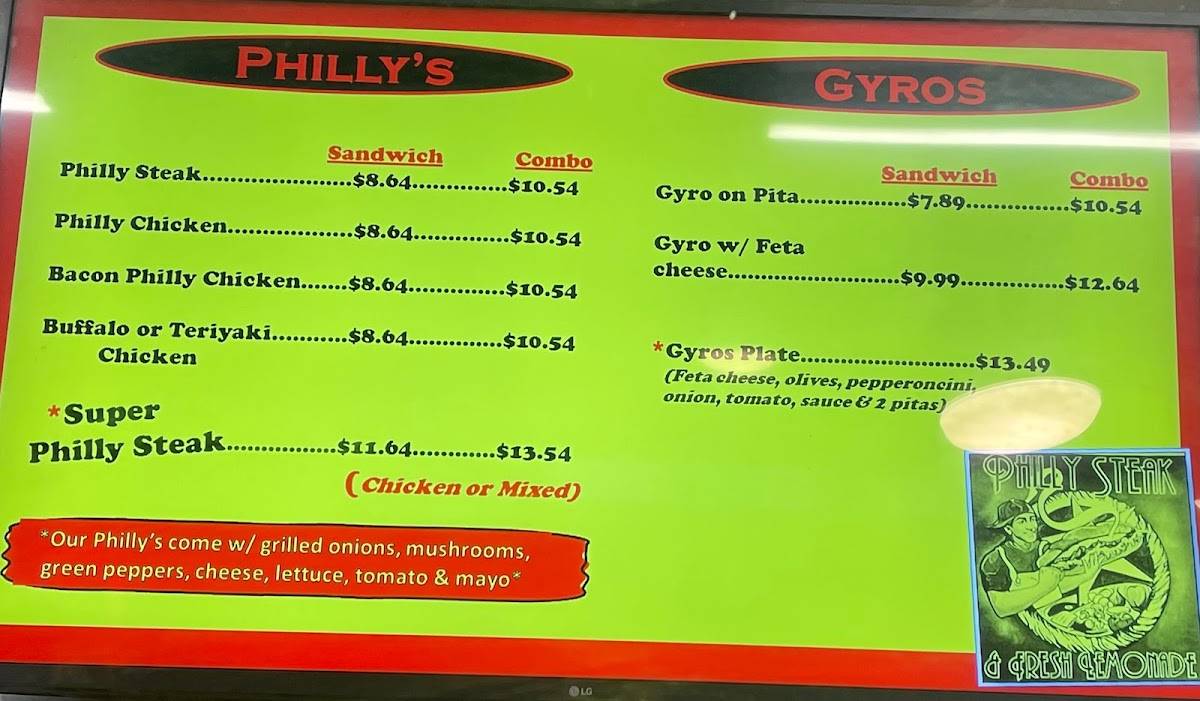 Menu at Philly Steak & Lemonade restaurant, Merrillville