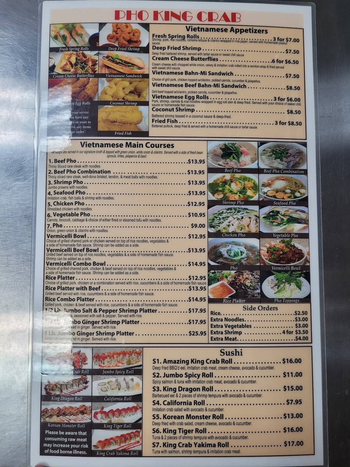 Menu At Pho King Crab Restaurant Union Gap E Washington Ave 104