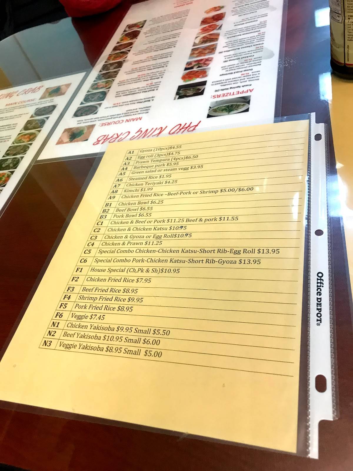 Menu At Pho King Crab Restaurant Union Gap E Washington Ave 104