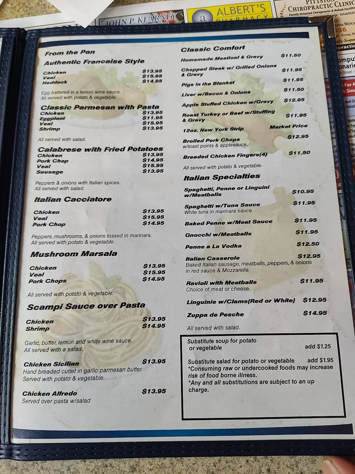 Menu at Pittston Diner restaurant, Pittston, 335 Laurel St