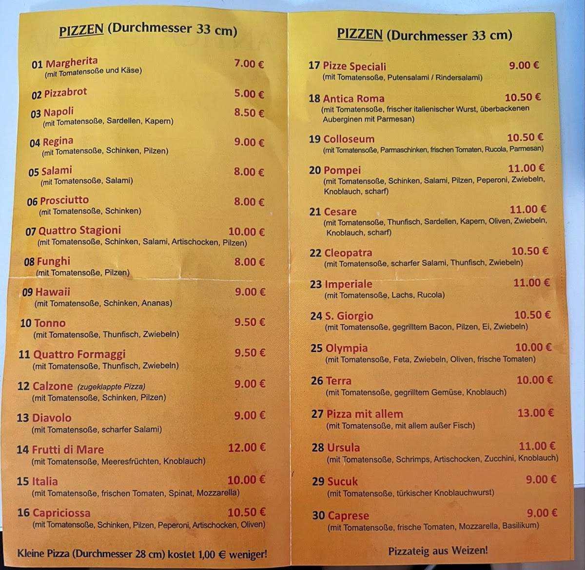 Speisekarte von Antica Roma pizza, Schongau
