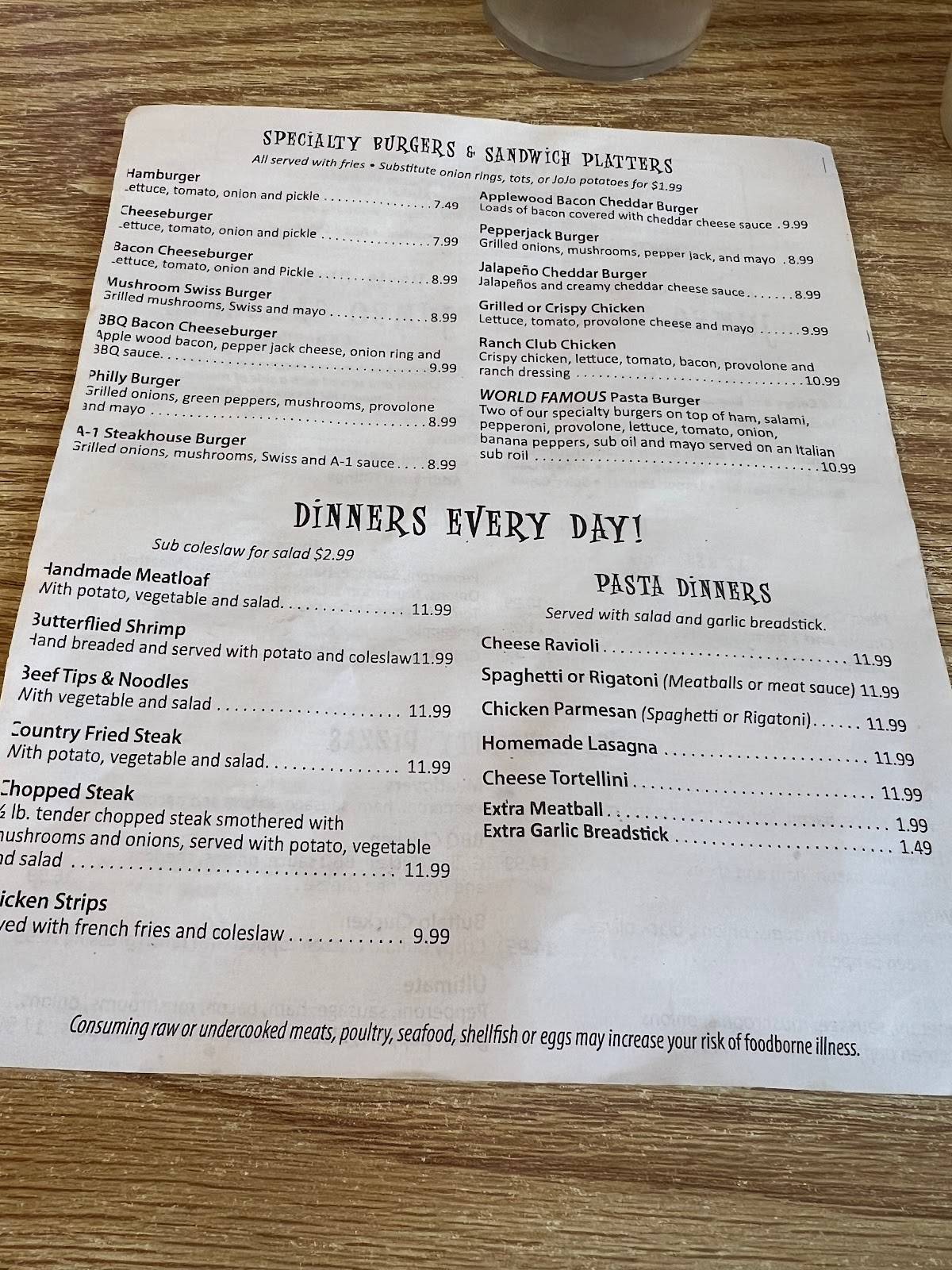 Menu at Pasta Oven pizzeria, Rock Creek