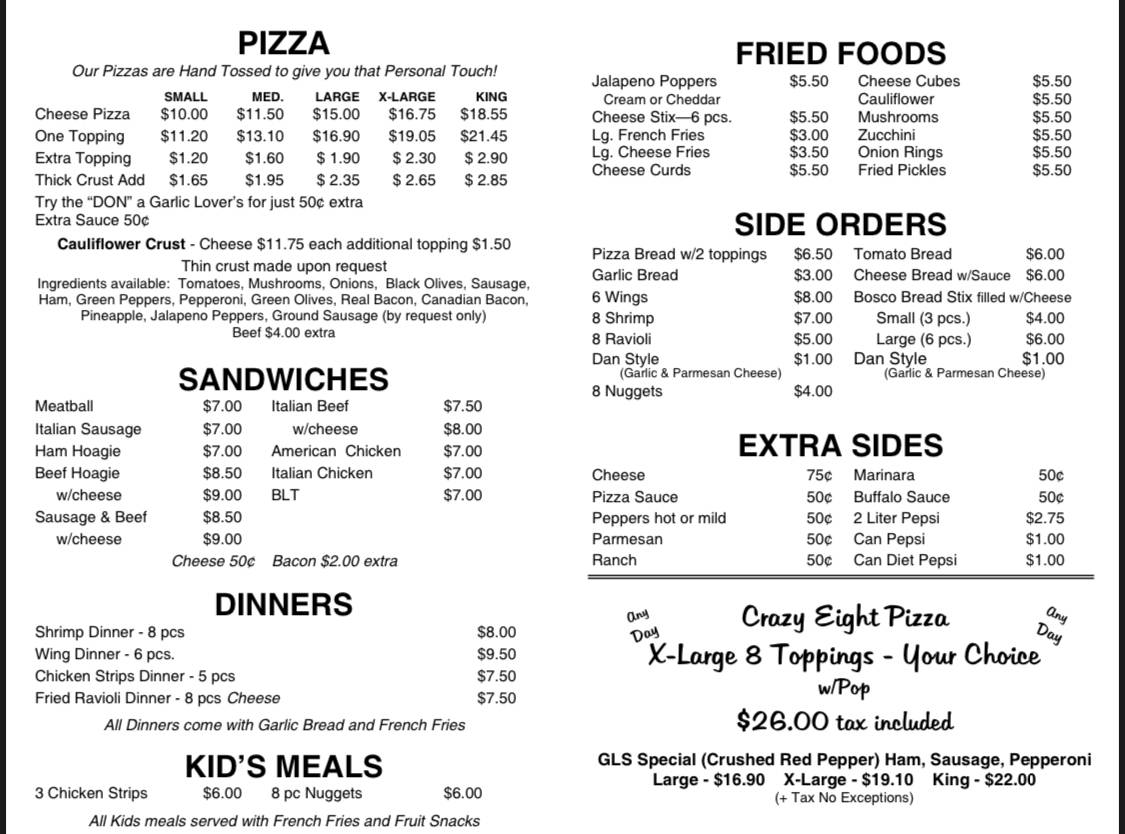 Menu at Squigi's Pizza of Griffith pizzeria, Griffith