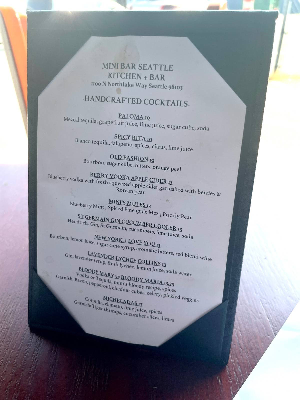 Menu at Mini Bar Seattle, Seattle