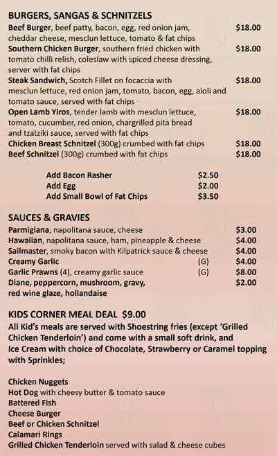 Menu at Sailmaster Tavern pub & bar, North Haven, 16 Arcadia Ct