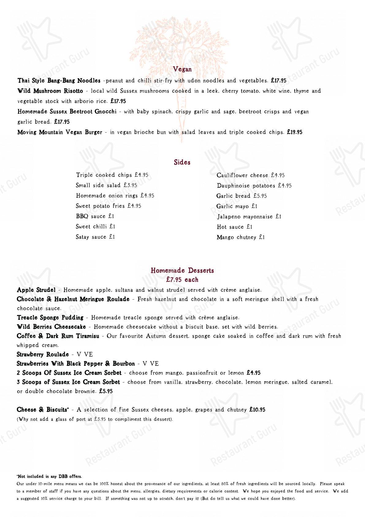 Menu at The Roundabout Hotel pub & bar, Storrington