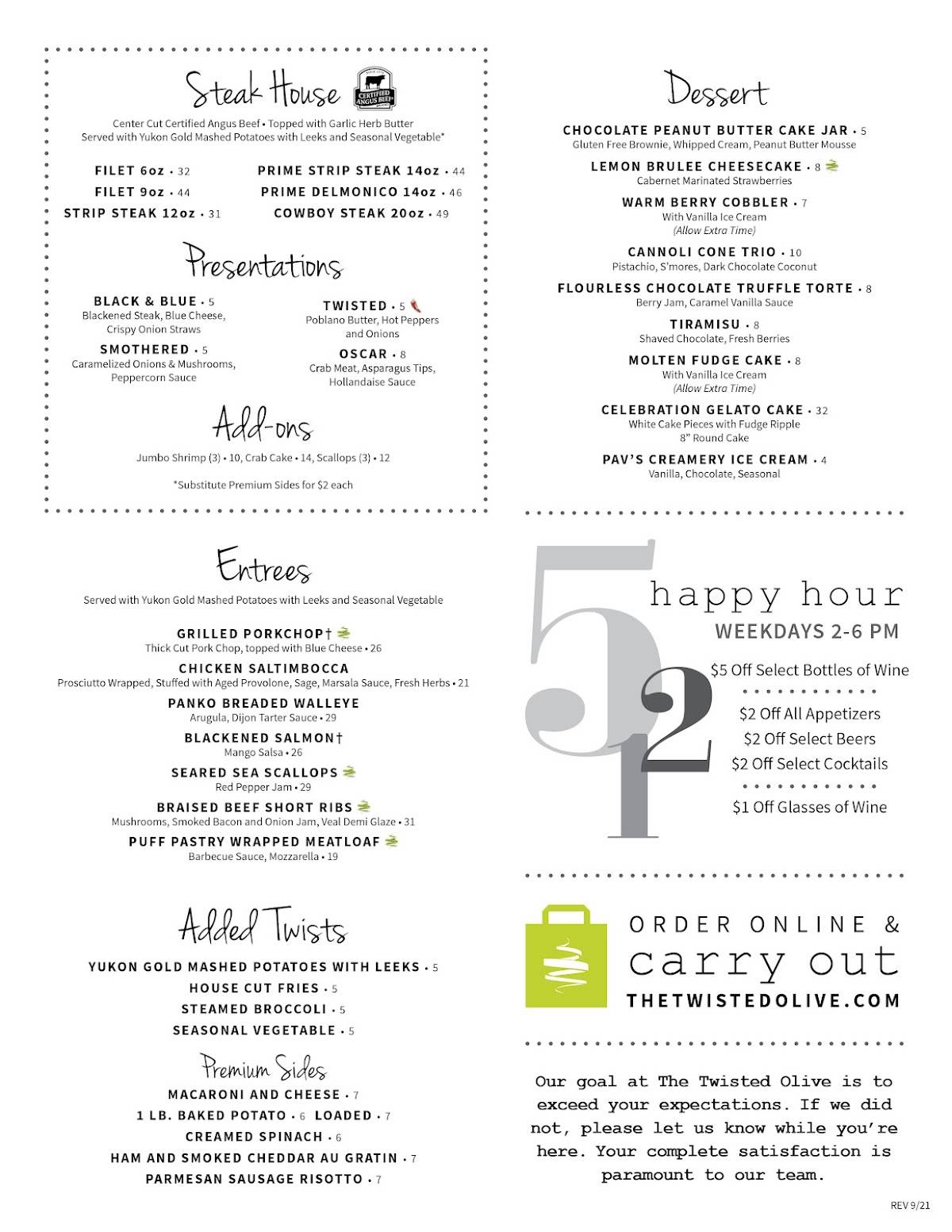 Menu at The Twisted Olive pub & bar, Green