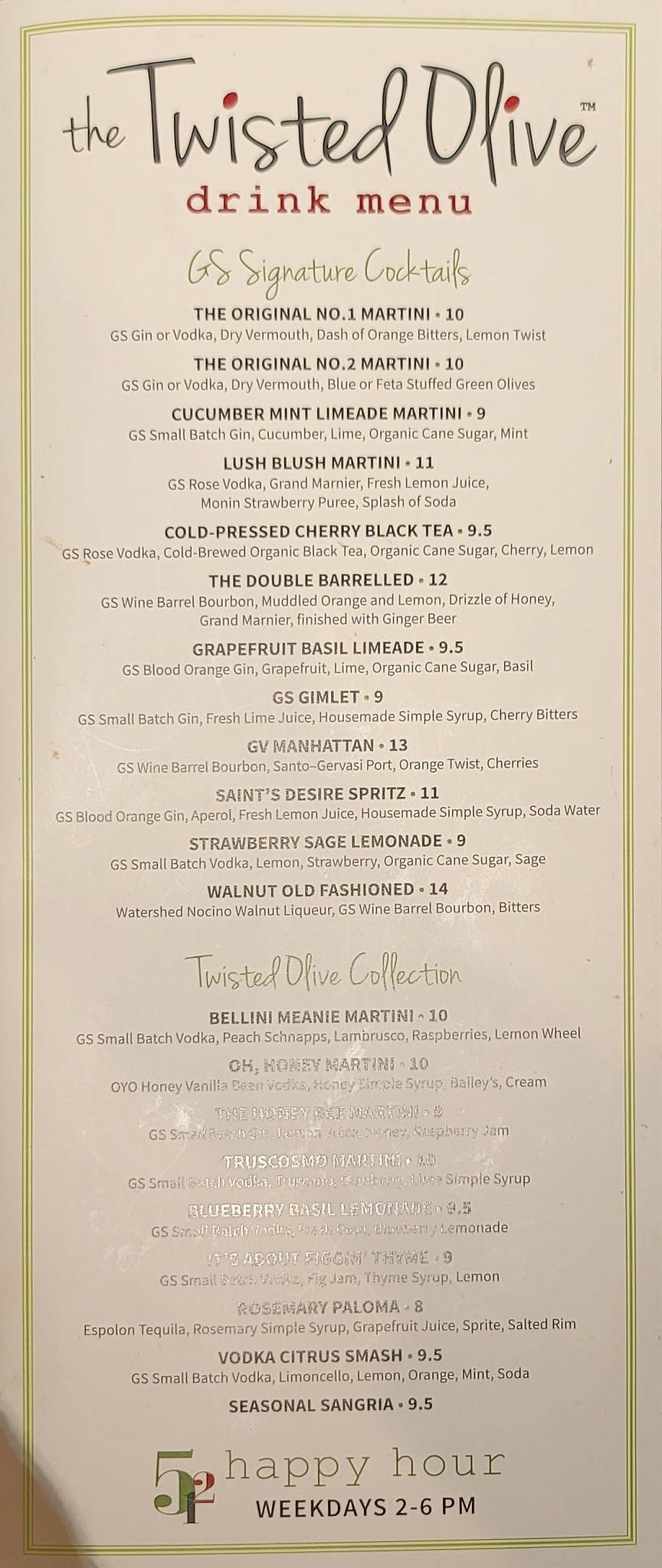 Menu at The Twisted Olive pub & bar, Green