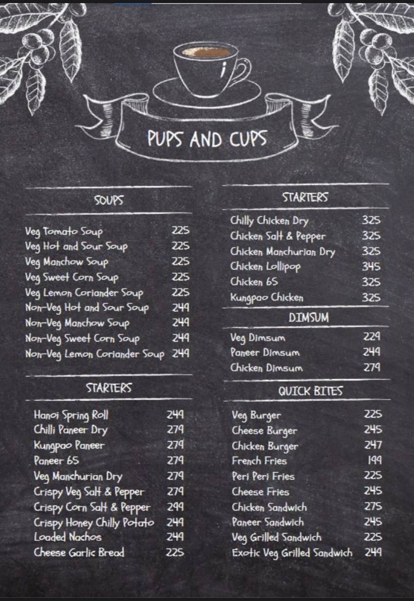 Menu at Pups and Cups, Noida, H9MJ+J6