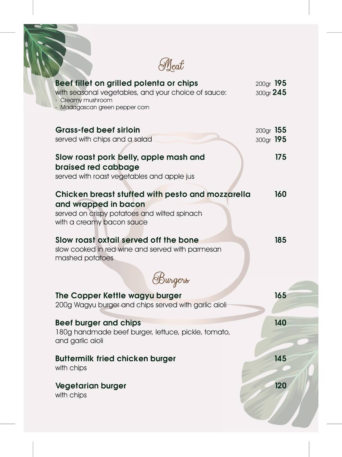 Menu at Copper Kettle Restaurant, Raithby