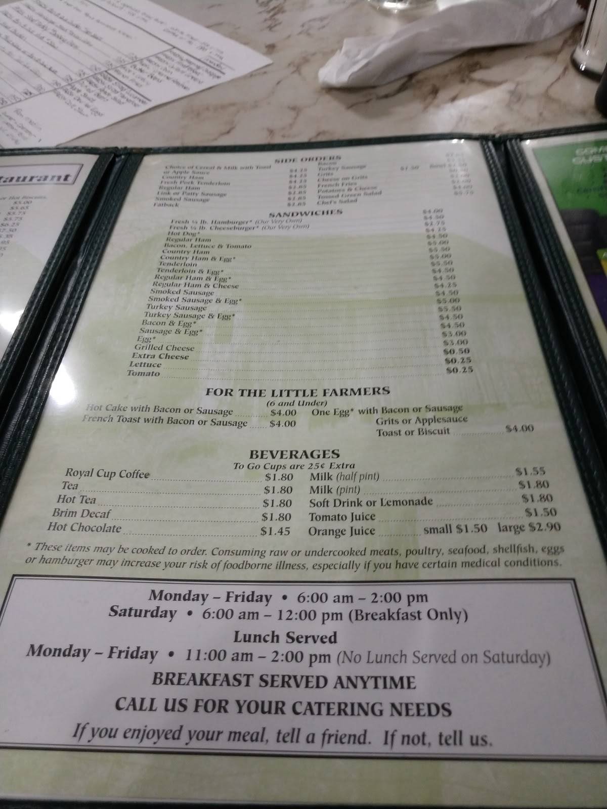 Menu at Pam's Farmhouse Restaurant, Raleigh