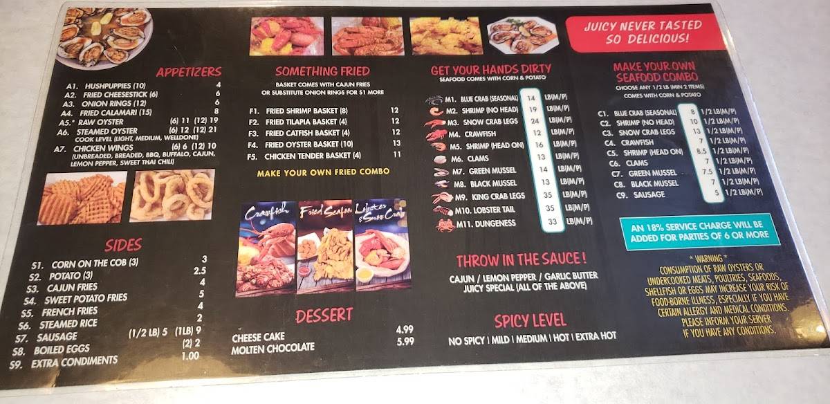 Menu at Red Crab Juicy Seafood pub & bar, WinstonSalem