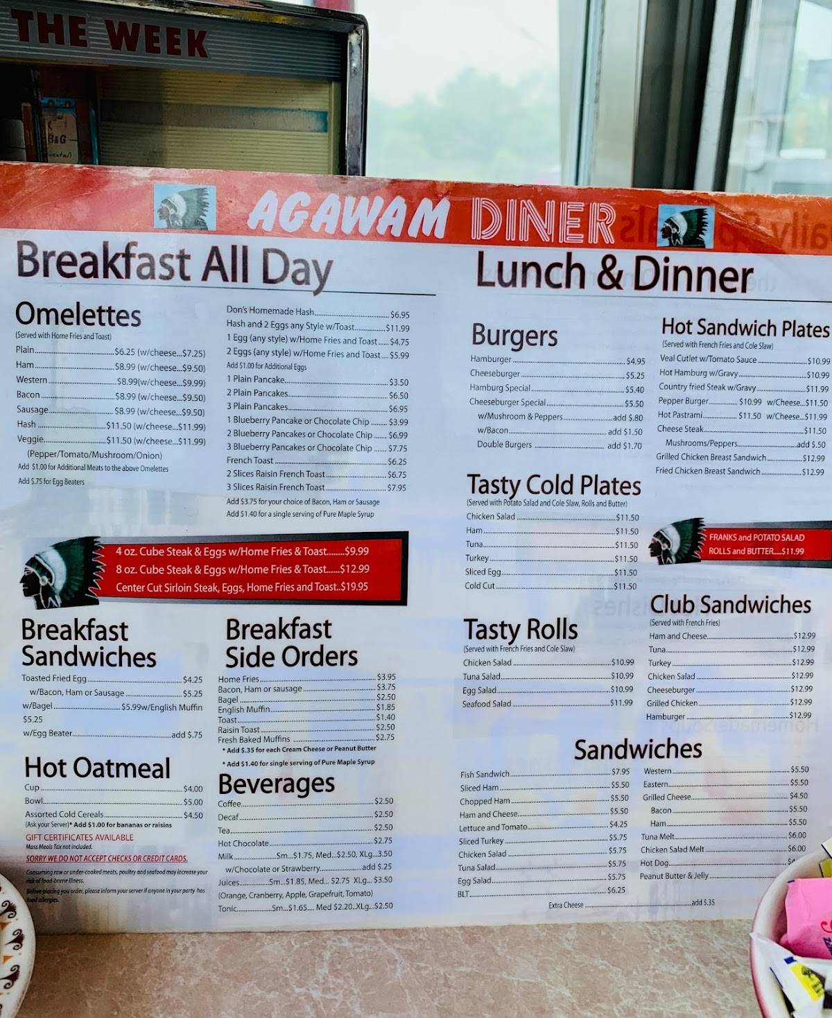 Menu at Agawam Diner restaurant, Rowley