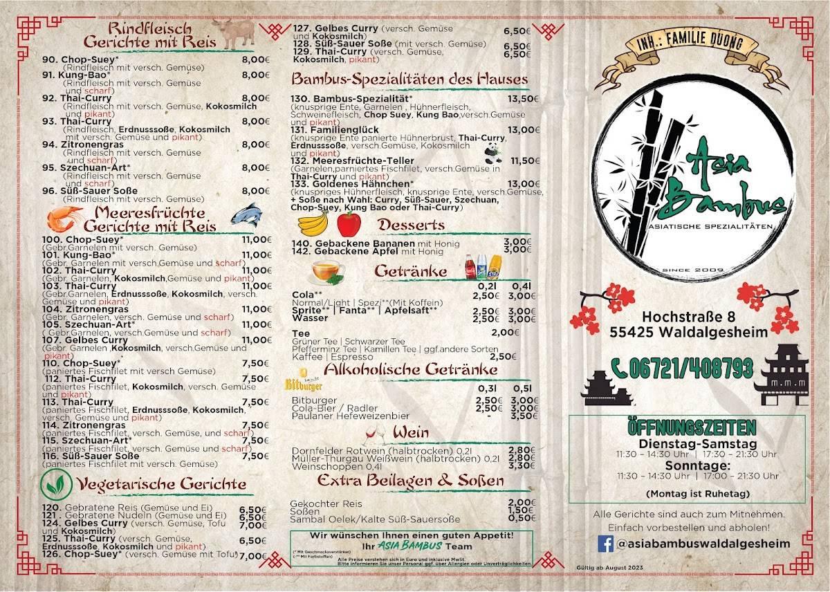 Speisekarte von Asia Bambus restaurant, Waldalgesheim