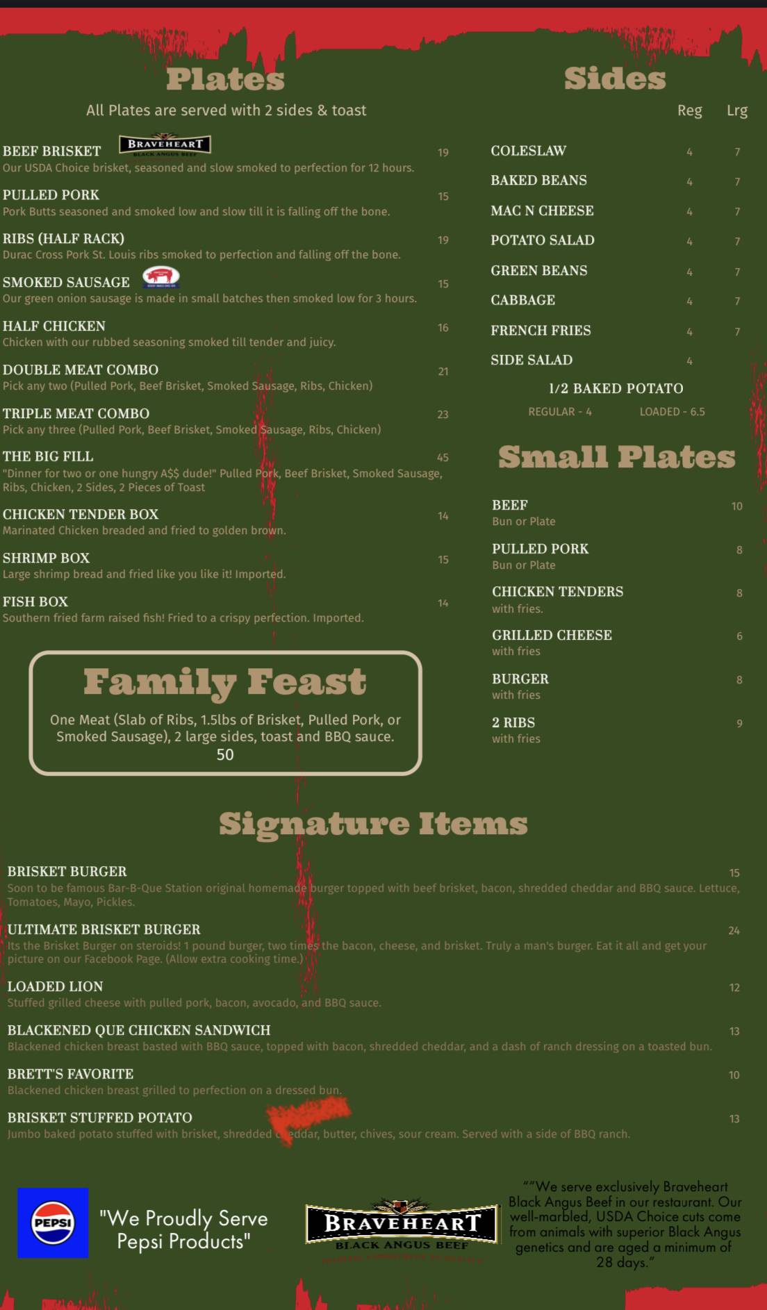 Menu at BarBQue Station 3 Ponchatoula, Ponchatoula