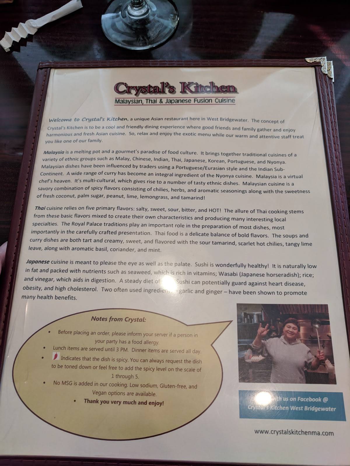 Menu at Crystal's Kitchen restaurant, West Bridgewater