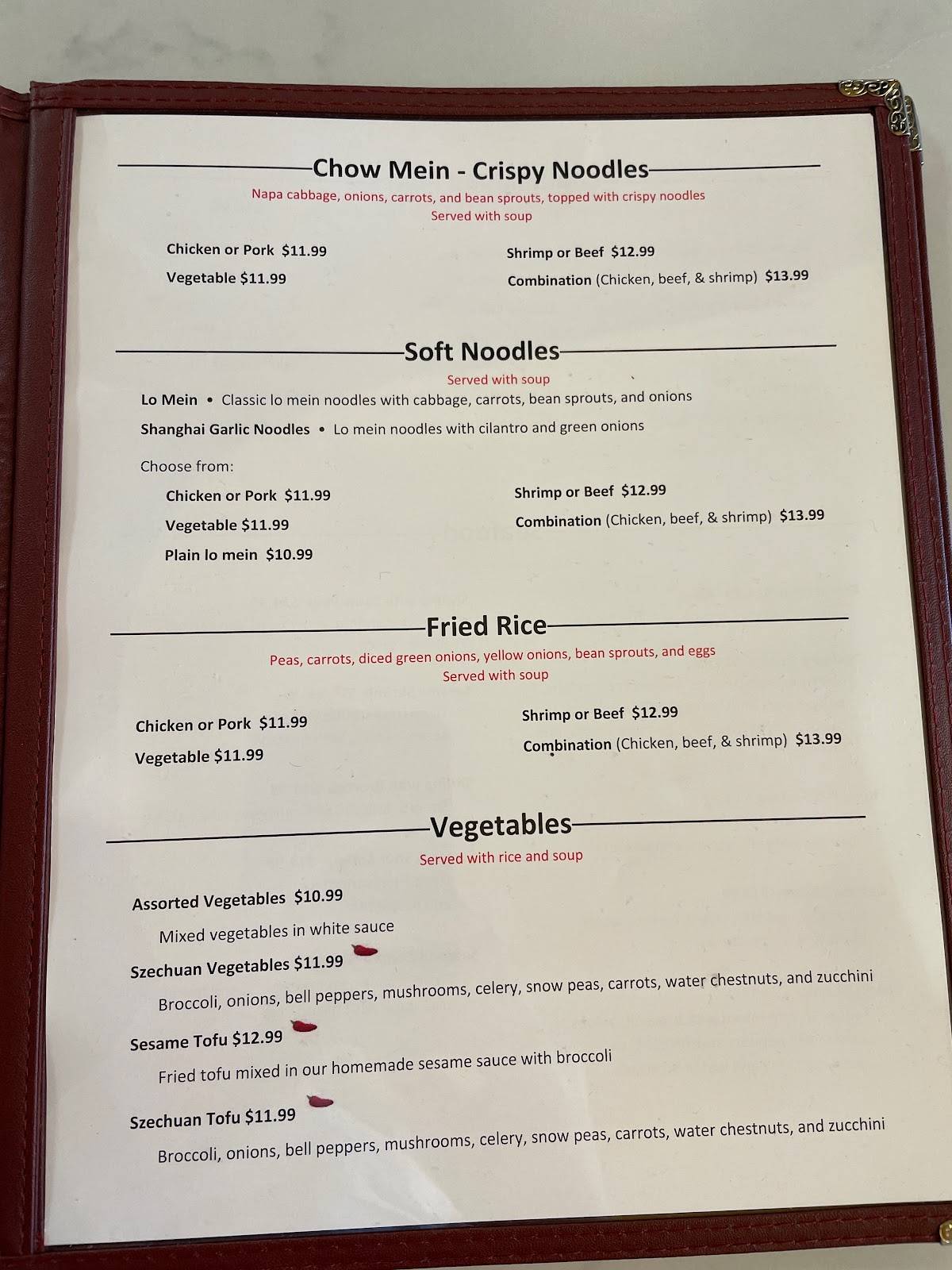 Menu at Ginger Oriental Restaurant, Grand Junction