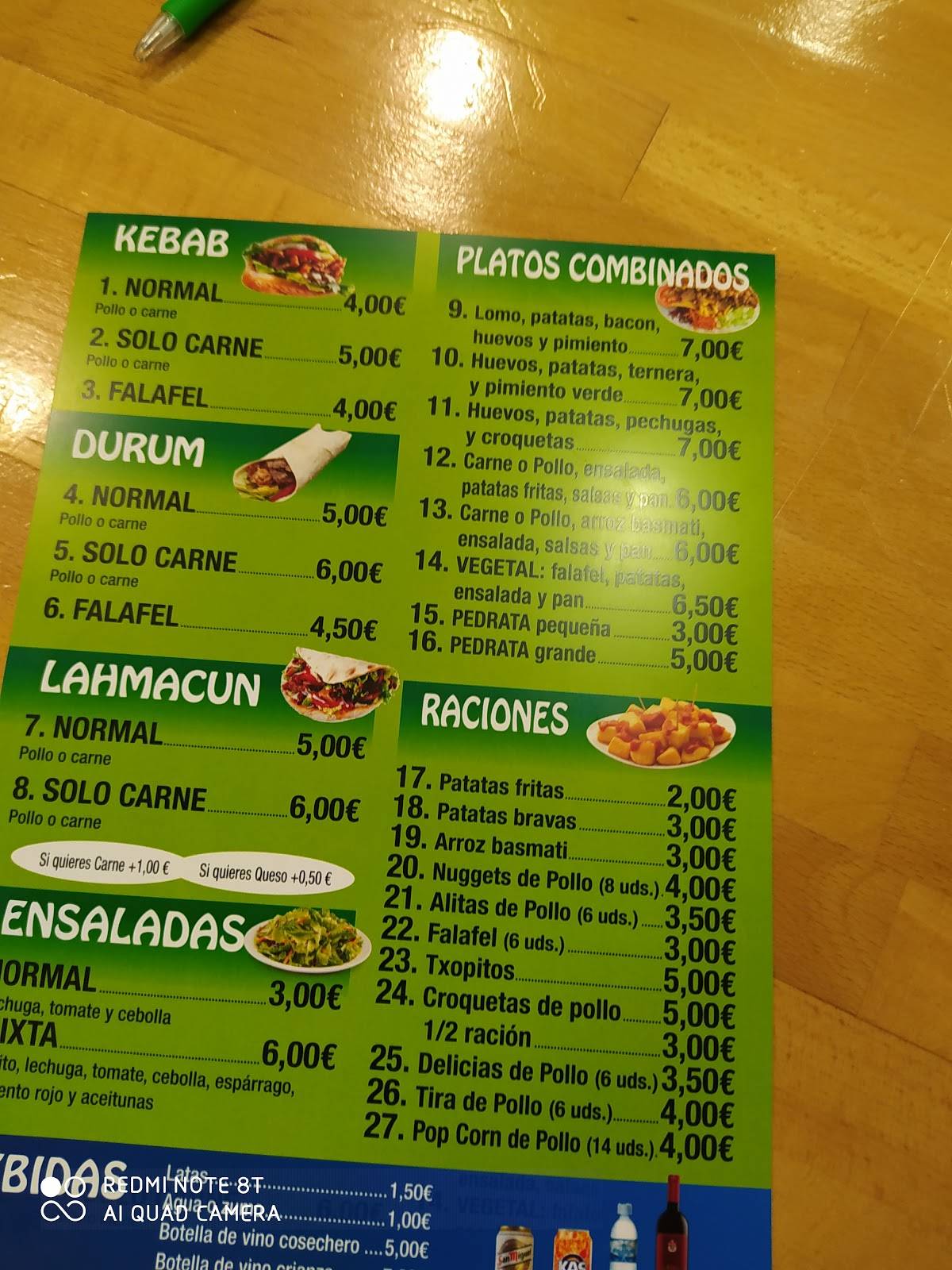 Carta Del Restaurante Happy Doner Kebab Bilbao