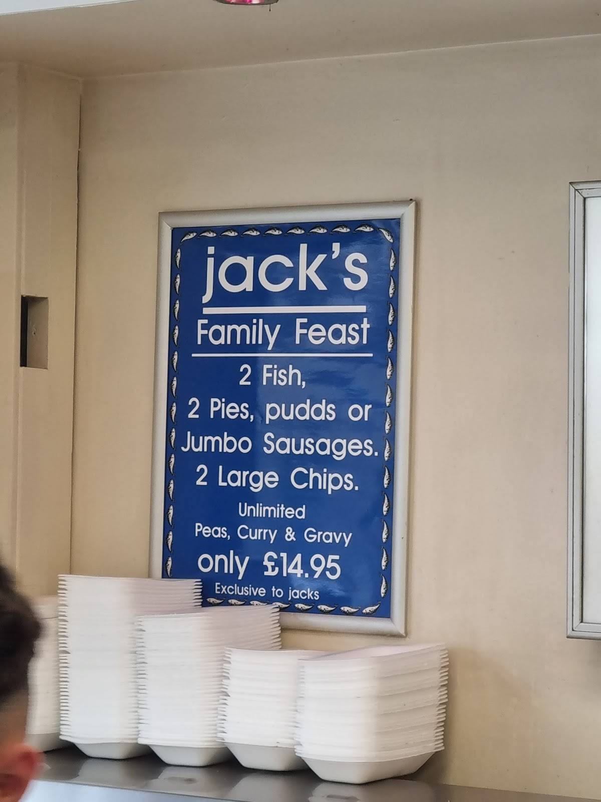 Menu at Jack's Chippy restaurant, Manchester, 333 Ainsworth Rd