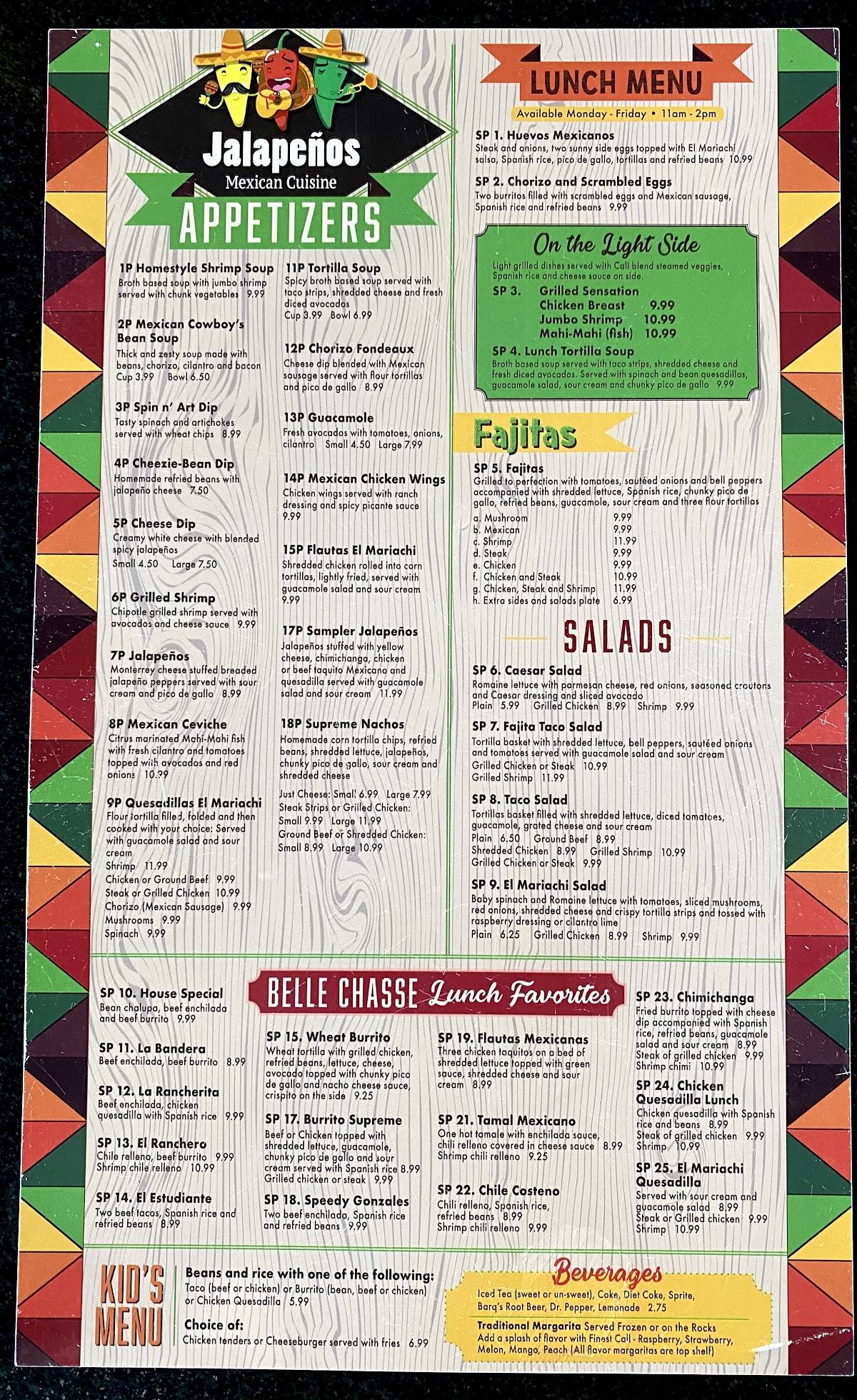Menu at Jalapenos Mexican Cuisine restaurant, Belle Chasse