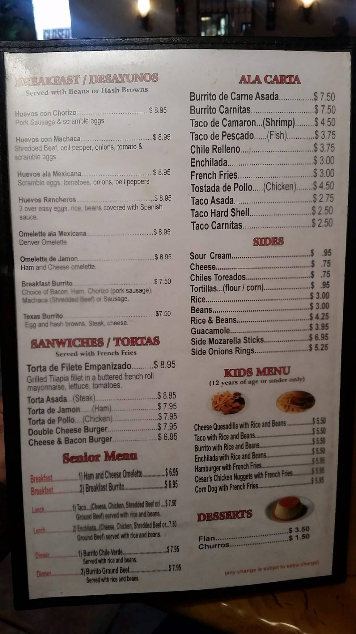 Menu at La Sierra Mexican Restaurant, Frazier Park