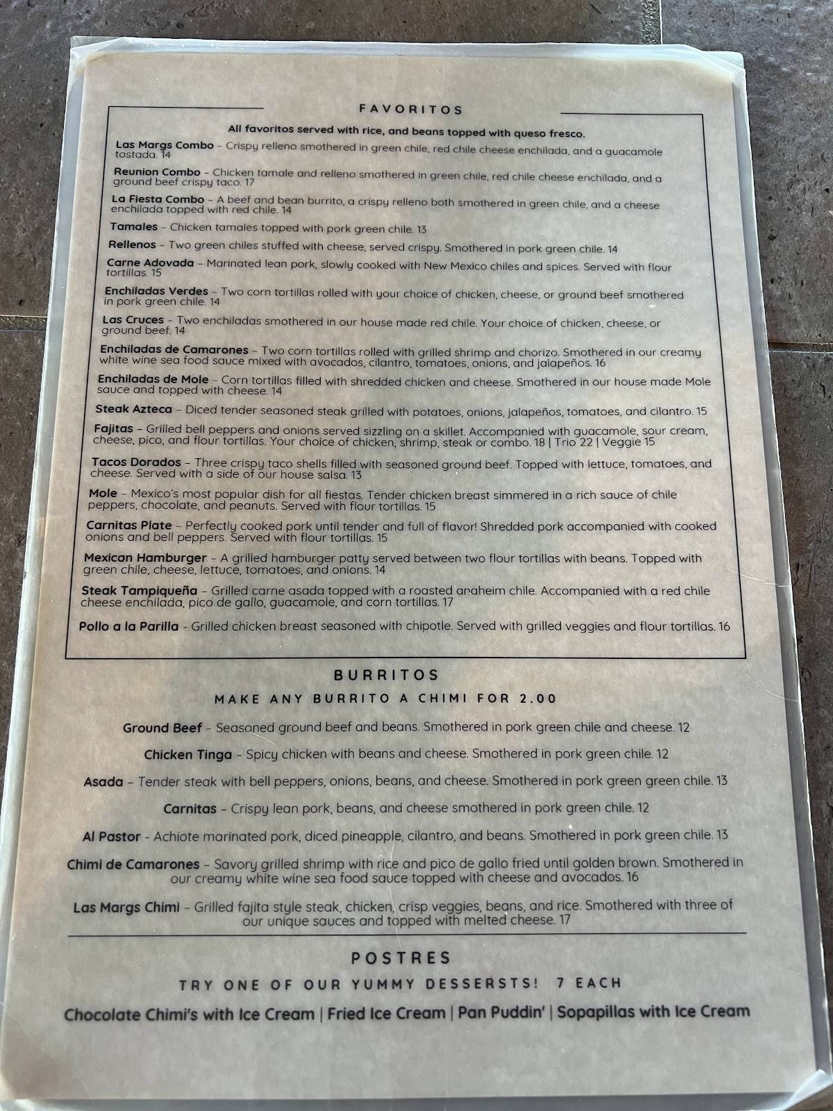 Menu at Las Margs at Reunion restaurant, Commerce City
