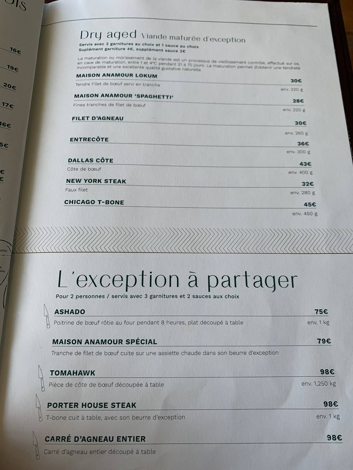 Maison Anamour Menu Prix