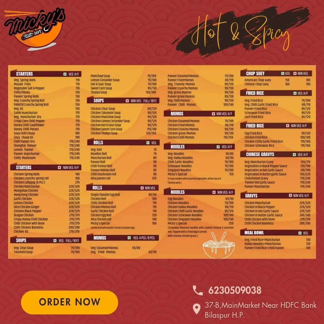 Menu at Micky's KitchenBest Restaurant in Bilaspur/Fast Food Delivery