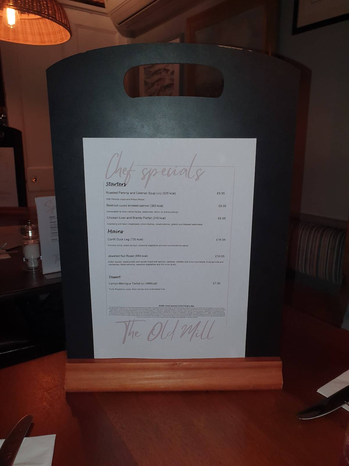 Menu At Old Mill Restaurant Ashford