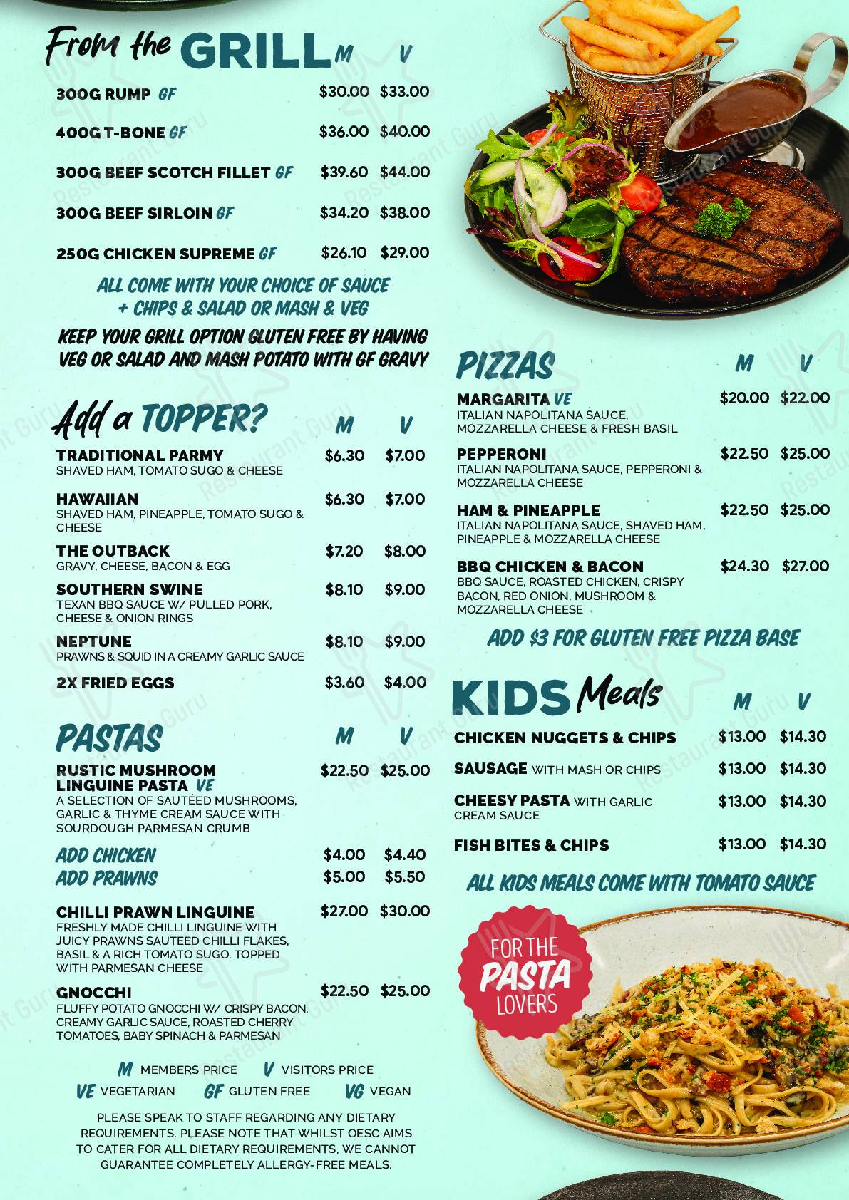 Menu at Orange ExServices' Club, Orange