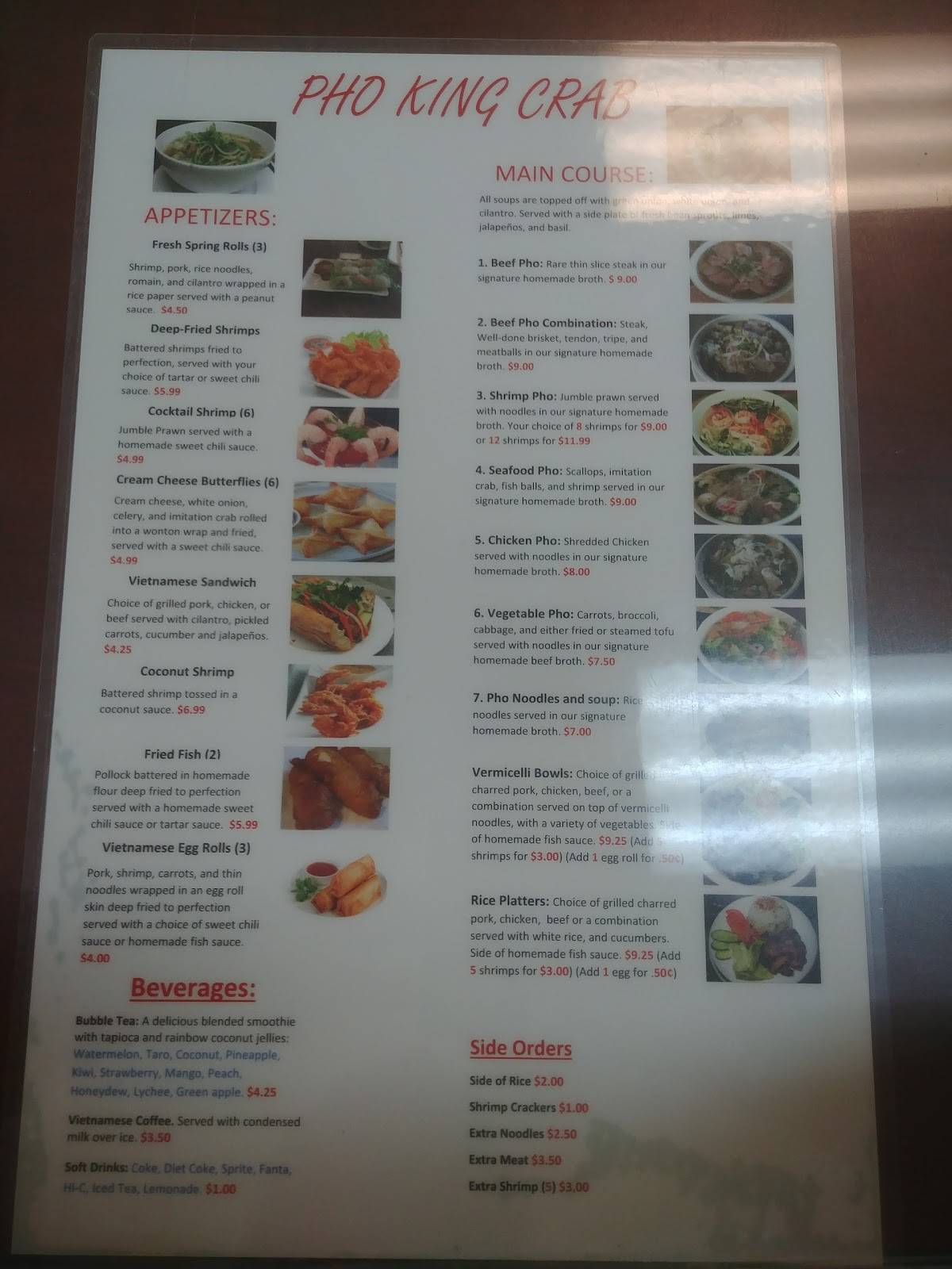 Menu at Pho King Crab restaurant, Union Gap, E Washington Ave 104
