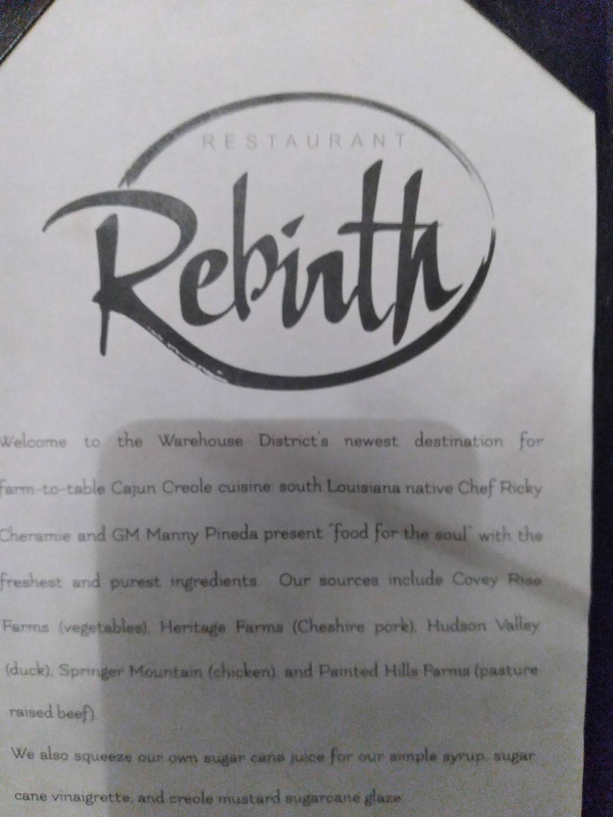 Menu at Restaurant Rebirth, New Orleans