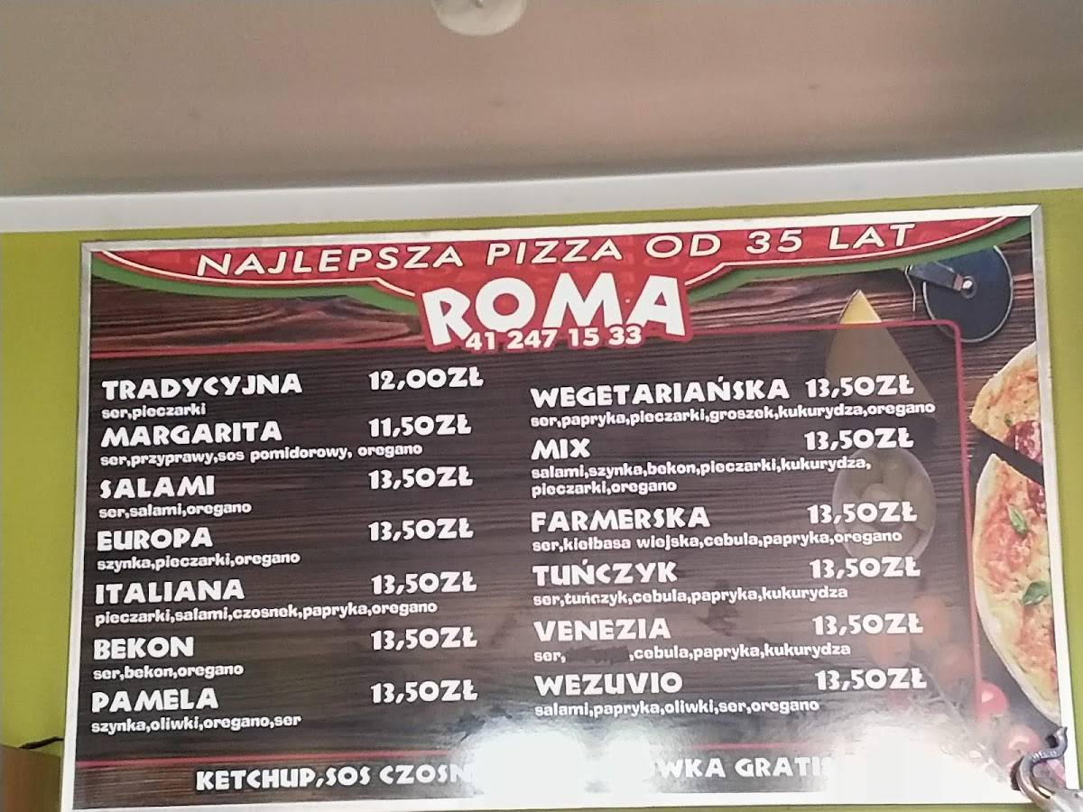 Menu at Roma restaurant, Ostrowiec
